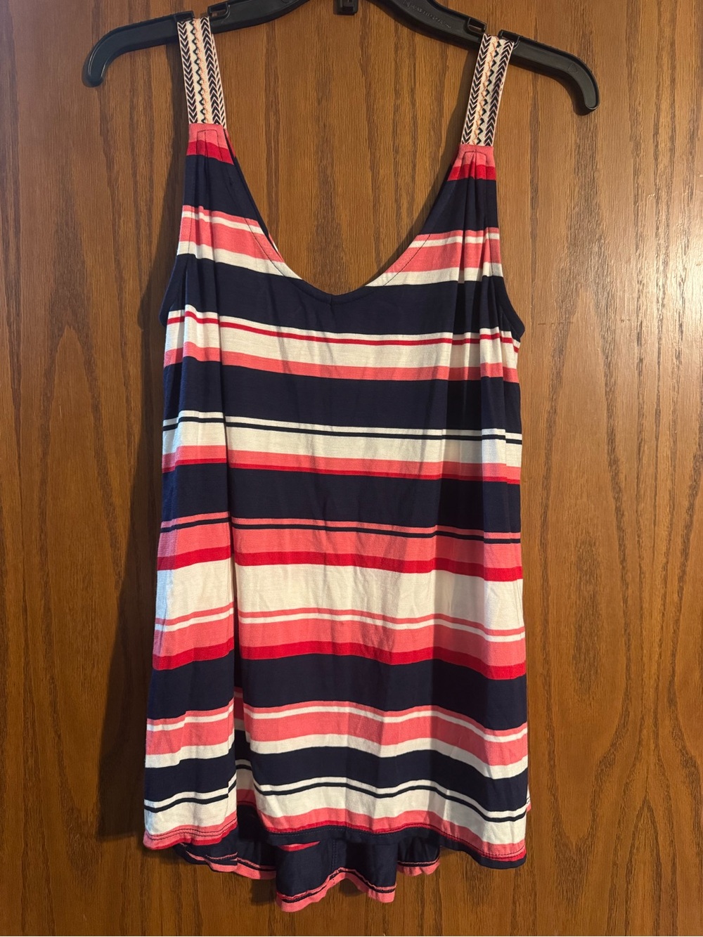 Max Studio Navy, White & Coral Striped Sleeveless Mini Dress
